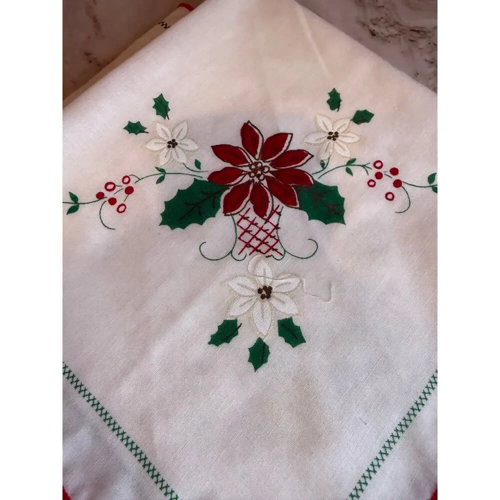 Vintage Poinsettia Painted Holiday Napkins